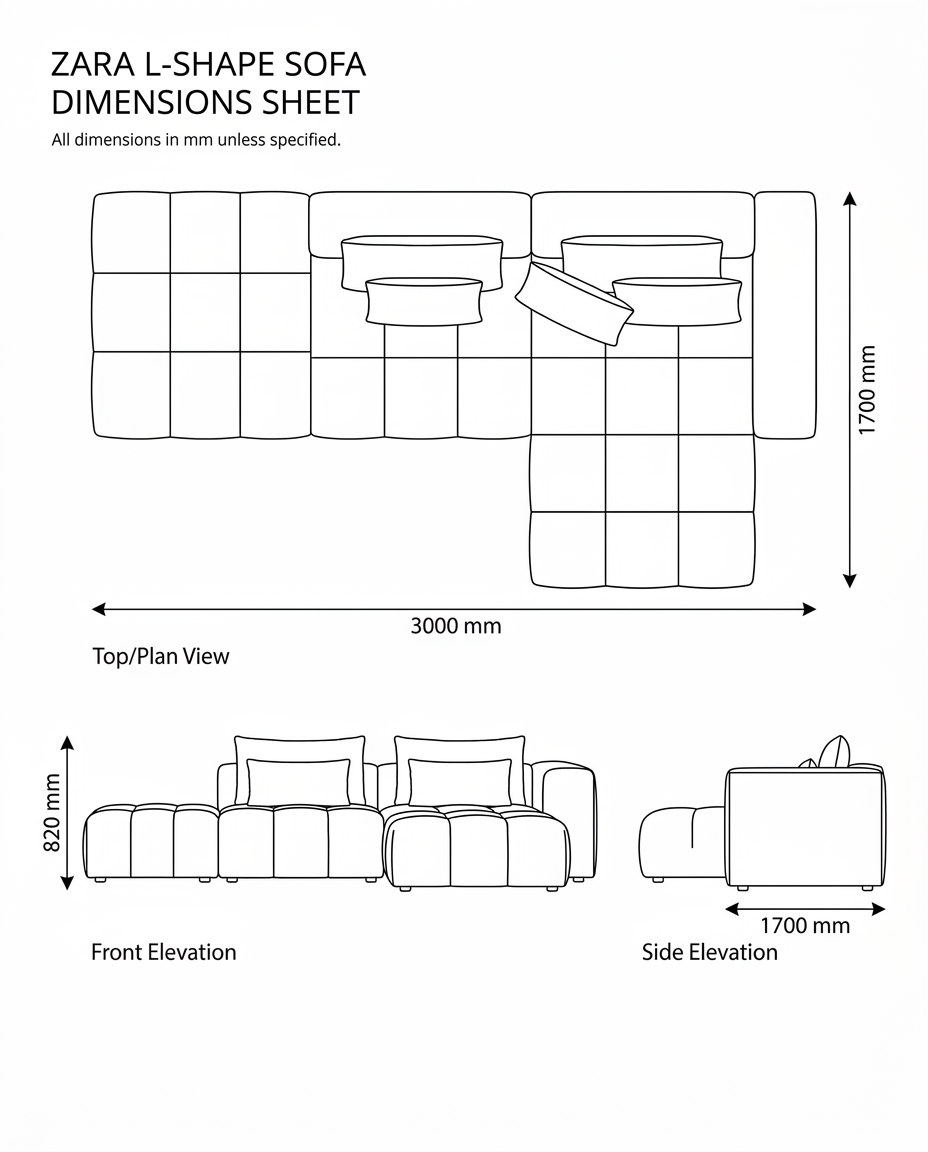 CloudHaus sofa dimensions drawing